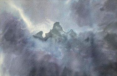 Malerei mit dem Titel "Misty Mountains" von Hanna Kopylova, Original-Kunstwerk, Aquarell