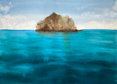 Ζωγραφική με τίτλο "Adalar Rock" από Hanna Kopylova, Αυθεντικά έργα τέχνης, Ακουαρέλα