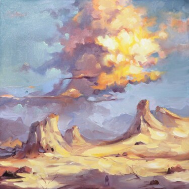 Painting titled "Cloud in the desert" by Hanna Melekhavets, Original Artwork, Oil Mounted on Wood Stretcher frame