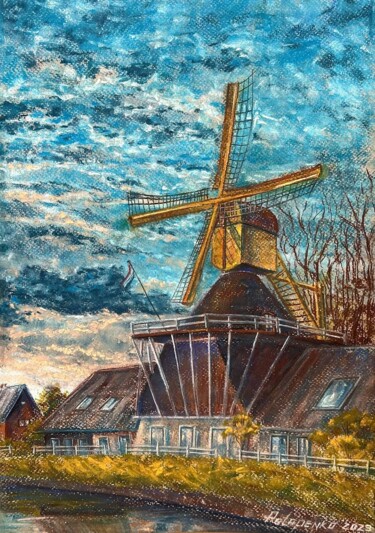 Dessin intitulée "Mill in the Country…" par Hanna Potapenko, Œuvre d'art originale, Pastel