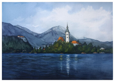 Картина под названием "View of the island" - Hanna Samoilenko, Подлинное произведение искусства, Акварель