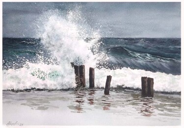 Pintura intitulada "Wave" por Hanna Samoilenko, Obras de arte originais, Aquarela