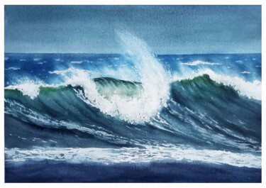 Painting titled "Wave in dynamics" by Hanna Samoilenko, Original Artwork, Watercolor
