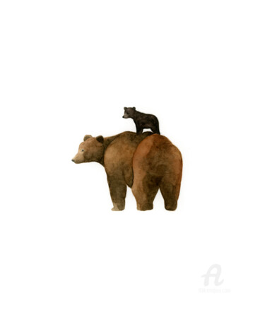Картина под названием "Bear & Cub" - Hannah Crouch, Подлинное произведение искусства, Акварель