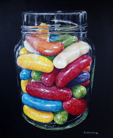 Schilderij getiteld "Jelly Beans, childh…" door Hanna Kaciniel, Origineel Kunstwerk, Olie