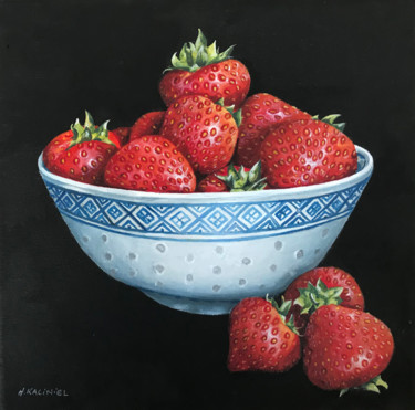 Pintura intitulada "A bowl of Strawberr…" por Hanna Kaciniel, Obras de arte originais, Óleo