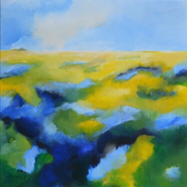 Schilderij getiteld "Blue and yellow fie…" door Hanneke Pereboom, Origineel Kunstwerk, Acryl