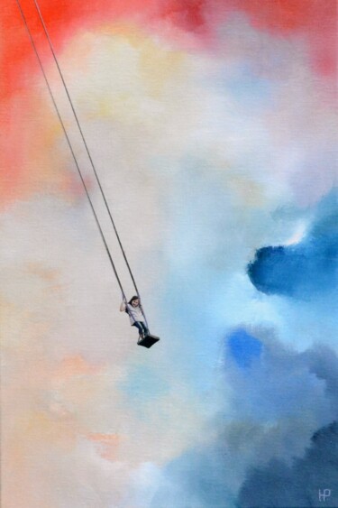 Schilderij getiteld "Girl on a swing 2" door Hanneke Pereboom, Origineel Kunstwerk, Olie