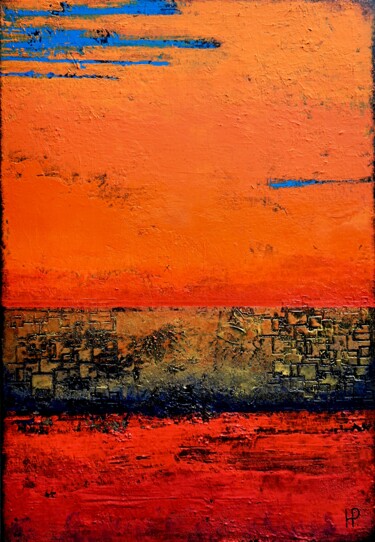 Painting titled "Red, orange and blue" by Hanneke Pereboom, Original Artwork, Acrylic Mounted on Wood Stretcher frame