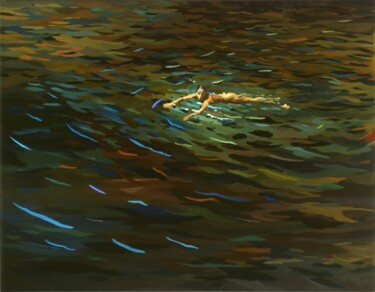 Malerei mit dem Titel "Schwimmerin IV" von Hannes Hofstetter, Original-Kunstwerk, Öl