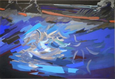Malerei mit dem Titel "Fischfang" von Hannes Hofstetter, Original-Kunstwerk, Acryl