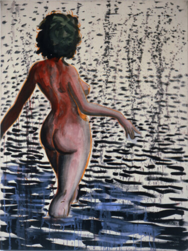 Malerei mit dem Titel "Genfer See I, 1976" von Hannes Hofstetter, Original-Kunstwerk, Acryl