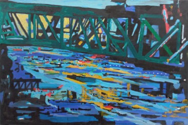 Pintura intitulada "Bridge down by the…" por Hannes Hofstetter, Obras de arte originais, Óleo Montado em Painel de madeira