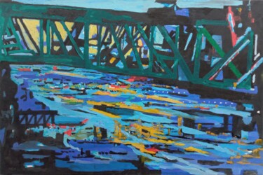 Painting titled "Bridge down by the…" by Hannes Hofstetter, Original Artwork, Oil Mounted on Wood Panel