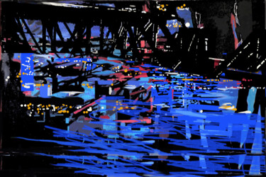 Digital Arts titled "Bridge over Neon Ci…" by Hannes Hofstetter, Original Artwork, Digital Painting