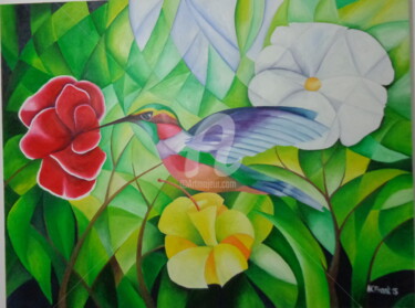 Pintura intitulada "Beija Flor" por Hc. Frank, Obras de arte originais, Óleo