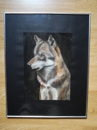 Drawing titled "Wolf" by Hans Dutch Artist, Original Artwork, Pastel