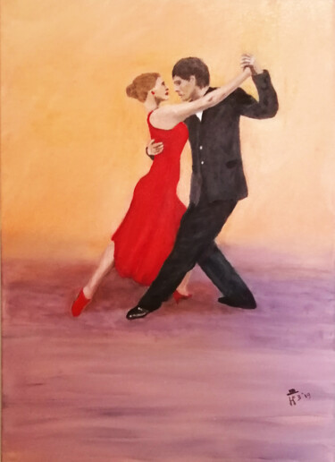 Schilderij getiteld "Tango" door Hans Dutch Artist, Origineel Kunstwerk, Olie