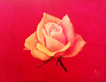 Painting titled "Rose solitaire" by Hans Dutch Artist, Original Artwork, Oil