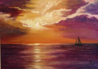 Painting titled "Sunset" by Hans Dutch Artist, Original Artwork, Oil