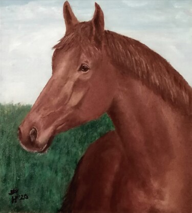 Painting titled "Horse Geni" by Hans Dutch Artist, Original Artwork, Oil