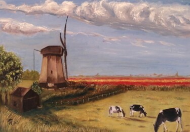 Pintura intitulada "Dutch landscape nea…" por Hans Dutch Artist, Obras de arte originais, Óleo