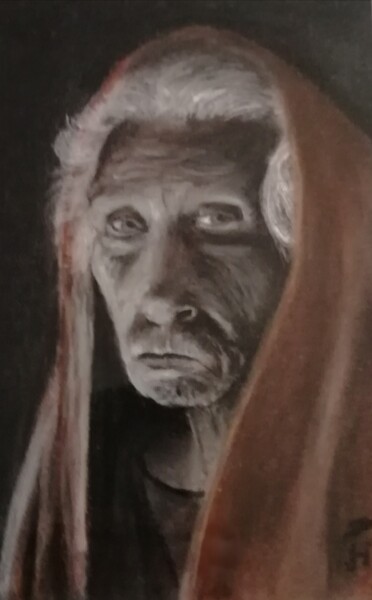 Tekening getiteld "Old woman" door Hans Dutch Artist, Origineel Kunstwerk, Pastel