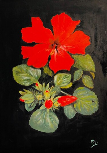 Pintura titulada "Ibiscus Rosa" por Hans Dutch Artist, Obra de arte original, Oleo