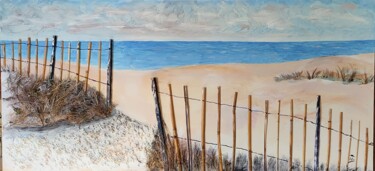 Schilderij getiteld "Sea  and dunes" door Hans Dutch Artist, Origineel Kunstwerk, Acryl Gemonteerd op Frame voor houten bran…