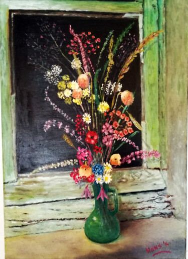 Schilderij getiteld "fleurs sauvage" door Hans Dutch Artist, Origineel Kunstwerk, Olie