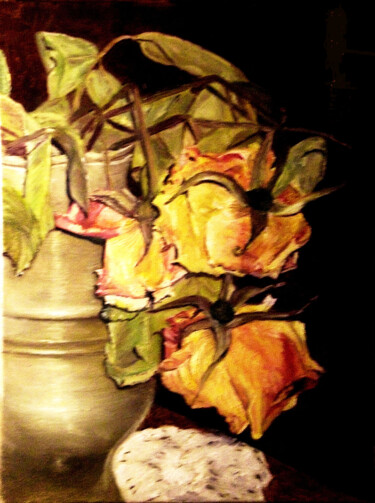 Painting titled "withering-roses.jpg" by Hans Dutch Artist, Original Artwork, Oil