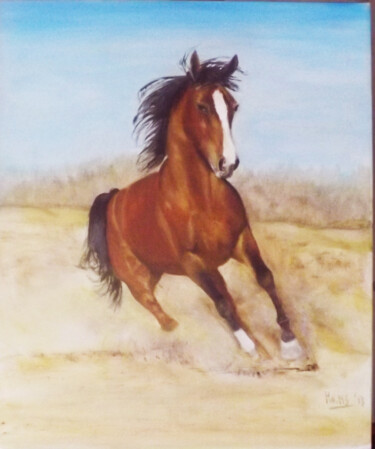 Malerei mit dem Titel "Horse running" von Hans Dutch Artist, Original-Kunstwerk, Öl