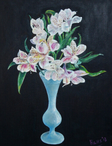 Pintura titulada "Flowers in an opal…" por Hans Dutch Artist, Obra de arte original, Oleo