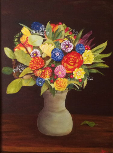 Malerei mit dem Titel "charme dans une vase" von Hans Dutch Artist, Original-Kunstwerk, Öl
