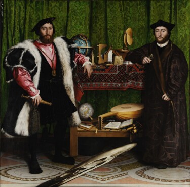 Schilderij getiteld "Les Ambassadeurs" door Hans Holbein Le Jeune, Origineel Kunstwerk, Olie