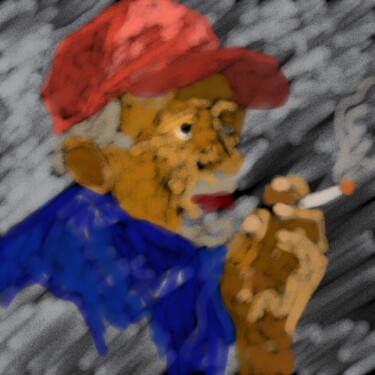 Digital Arts titled "Smoking dockworker" by Hans Korevaar, Original Artwork, Digital Painting