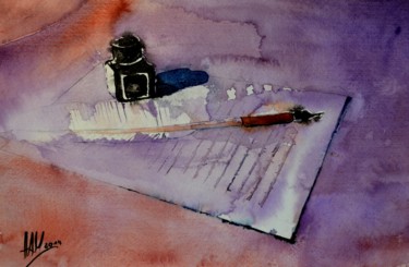 Painting titled "old letter" by Hans-Peter Amherd, Original Artwork, Watercolor