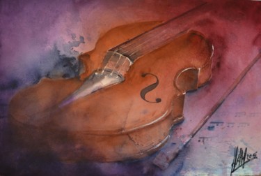 Malerei mit dem Titel "violine" von Hans-Peter Amherd, Original-Kunstwerk, Aquarell