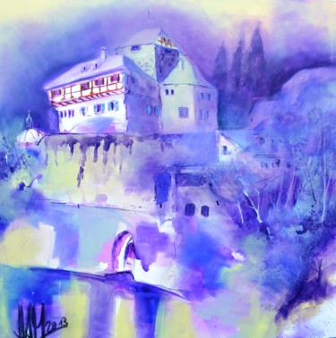Malerei mit dem Titel "Schloss Frauenfeld" von Hans-Peter Amherd, Original-Kunstwerk, Acryl