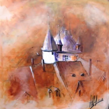 Painting titled "roofs" by Hans-Peter Amherd, Original Artwork