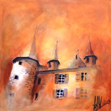 Malerei mit dem Titel "Turmhof 1" von Hans-Peter Amherd, Original-Kunstwerk, Acryl