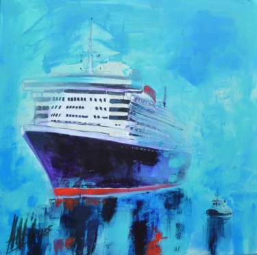 Painting titled "Queen Mary 2" by Hans-Peter Amherd, Original Artwork, Acrylic