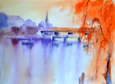 Malerei mit dem Titel "Old Bridge" von Hans-Peter Amherd, Original-Kunstwerk, Aquarell