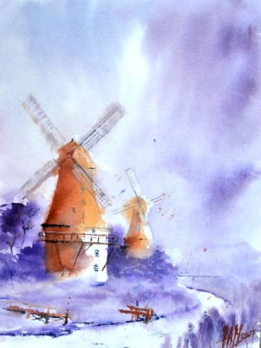 Painting titled "Mühle" by Hans-Peter Amherd, Original Artwork, Watercolor