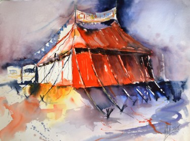 Malerei mit dem Titel "Circus" von Hans-Peter Amherd, Original-Kunstwerk, Aquarell