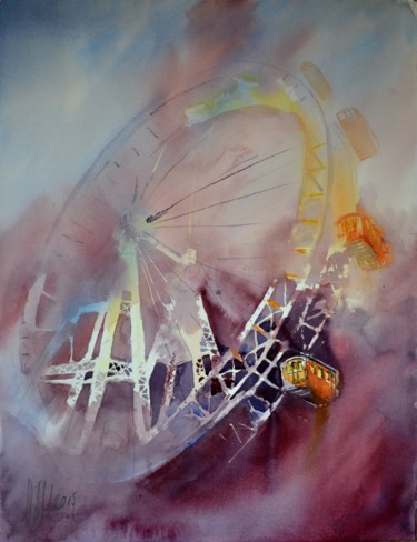 Malerei mit dem Titel "Riesenrad - grand r…" von Hans-Peter Amherd, Original-Kunstwerk, Aquarell