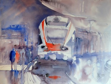 Peinture intitulée "S-Bahn" par Hans-Peter Amherd, Œuvre d'art originale, Aquarelle