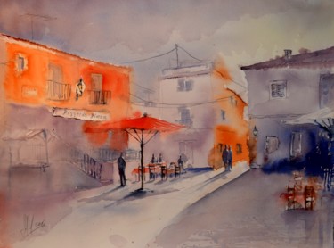 Painting titled "Plaza" by Hans-Peter Amherd, Original Artwork, Watercolor