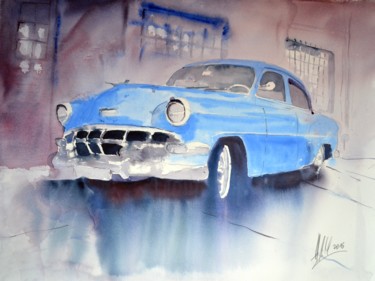Malerei mit dem Titel "Havanna Taxi" von Hans-Peter Amherd, Original-Kunstwerk, Aquarell