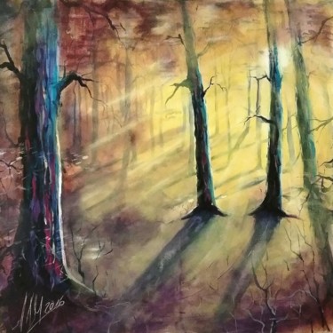 Painting titled "Wald" by Hans-Peter Amherd, Original Artwork, Acrylic